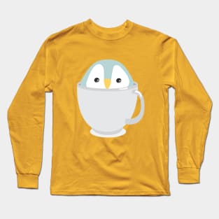 Kawaii Cute Baby Penguin in a Cup Kid Design Long Sleeve T-Shirt